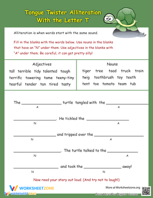 Alliteration Tongue Twisters: Practice with 'T'