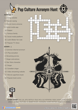 Pop Culture Acronym Crossword - Celebs, Movies & Internet Slang!