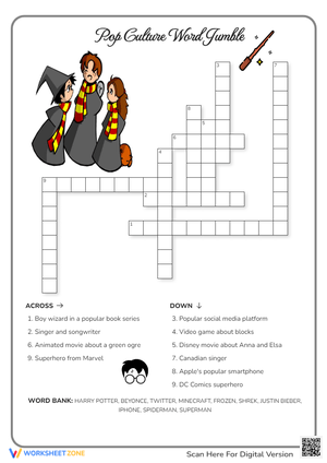 Pop Culture Word Jumble: Unscramble Words
