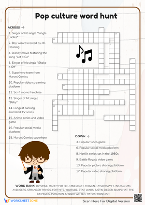 Pop Culture Crossword Puzzle - Movies, Music, Games & More!