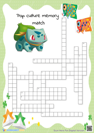 Pop Culture Crossword: Bulbasaur Memory Match - Grades 3-6
