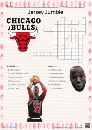 NBA Teams Crossword Puzzle - Basketball Jersey Jumble Worksheet