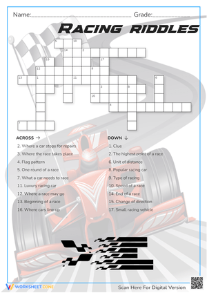 Racing Riddles Crossword Puzzle - Car Racing Vocabulary Fun!