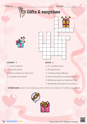 Valentine's Day Crossword Puzzle - Gifts & Surprises Fun!