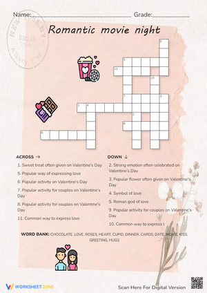 Romantic Movie Night Cross Word Puzzle
