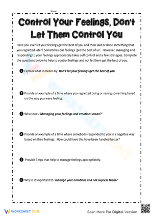 Managing Emotions and Self-Control Worksheet
