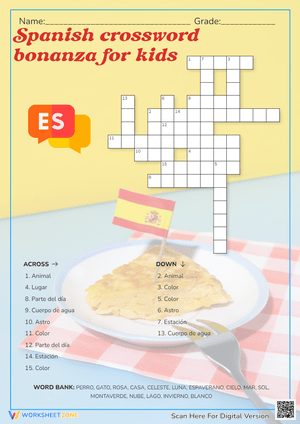 Spanish Crossword Bonanza: A Puzzle for Kids