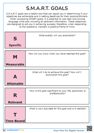 Back to School Worksheet for Kids - SMART Goals Printable