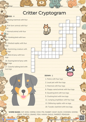 Critter Cryptogram Crossword Puzzle