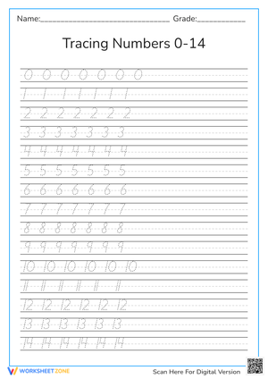 Tracing Numbers 0-14 Worksheet (PDF)