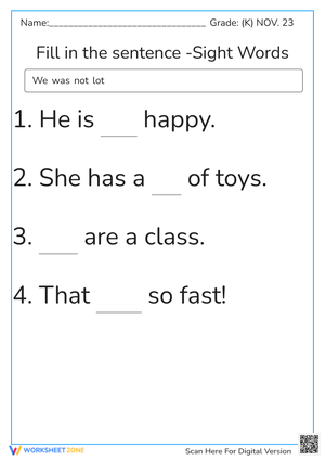 we, was, not, lot Sight Word Fill IN
