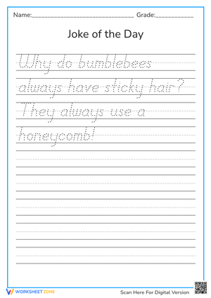 Cursive Writing Bumblebee Joke Worksheet