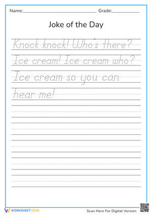 Cursive Writing Practice: Knock Knock Joke