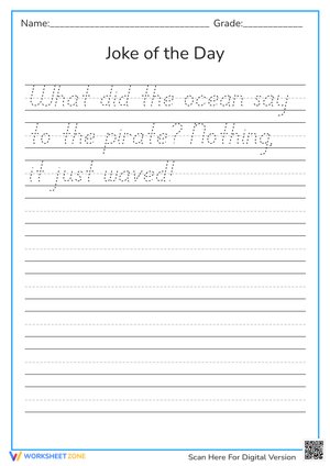 Cursive Paragraph: Funny Joke Worksheet