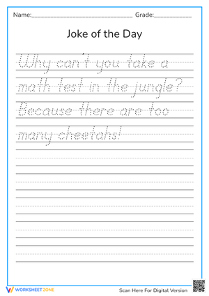 Cursive Writing: Daily Math Riddles Worksheet