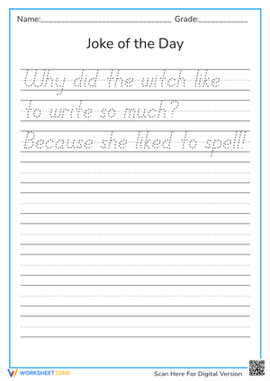 Cursive Paragraph: Joke of The Day Worksheet
