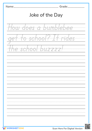 Cursive Writing Worksheet: Joke of The Day 