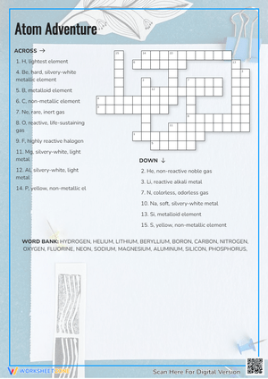 Atom Adventure: Periodic Table Elements Crossword Puzzle (Grades 6-9)