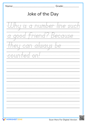 Number Line Jokes! Handwriting Practice