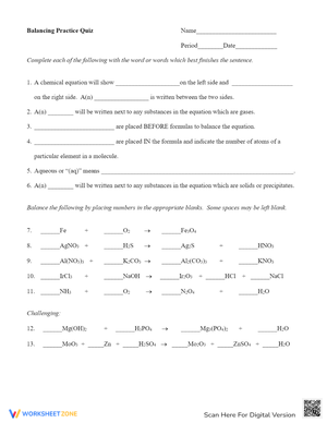 Balancing Practice Equations Quiz