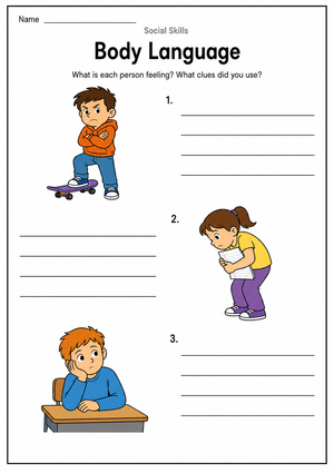 Grade 6-8 Body Language — Printable No-Prep Worksheet