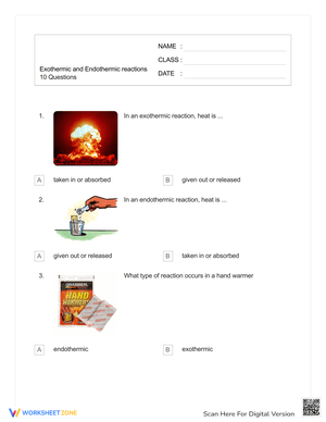Exothermic Reactions Review Sheet
