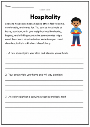 Practicing Hospitality – Social Skills Worksheet for Kids