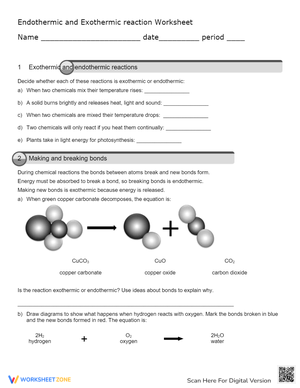Chemical Reactions Worksheet