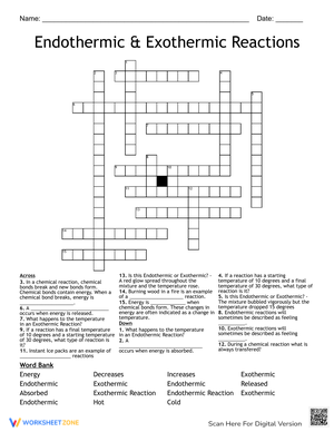 Endothermic and Exothermic Reactions Crossword