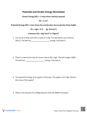 Kinetic and Potential Energy Word Problems