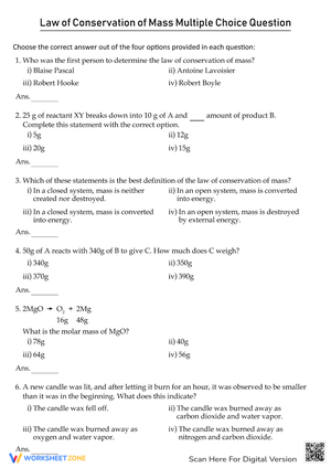 Law of Conservation of Mass: Multiple Choice