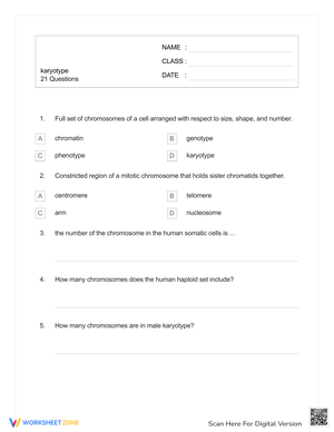 Karyotype Multiple Choices Quiz
