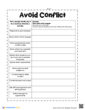 Avoid Conflict Skills Worksheet