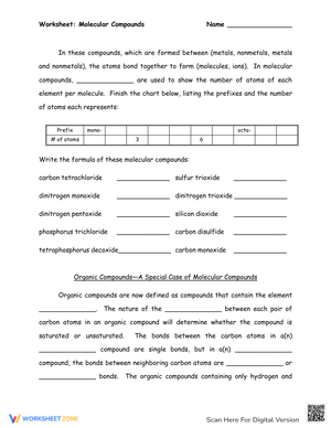 Understanding Molecular Compounds Worksheet