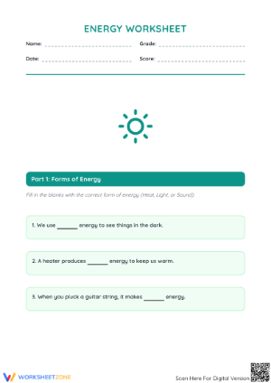 Energy Worksheet Cut and Paste Activity