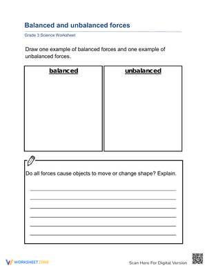 Balanced vs. Unbalanced Forces Worksheet