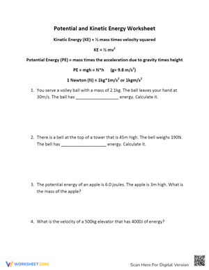 Potential and Kinetic Energy Word Problem