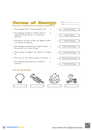 Worksheet to Identify Forms of Energy