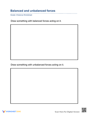 Balanced and Unbalanced Forces Worksheet for Grade 3