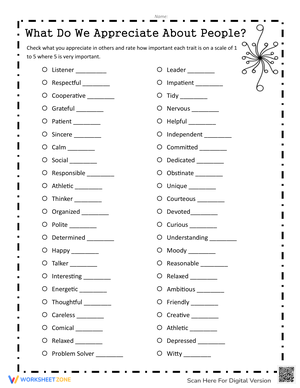 What We Appreciate About People Worksheet