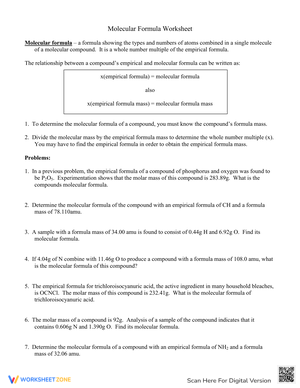 Worksheet to Explore Molecular Formula