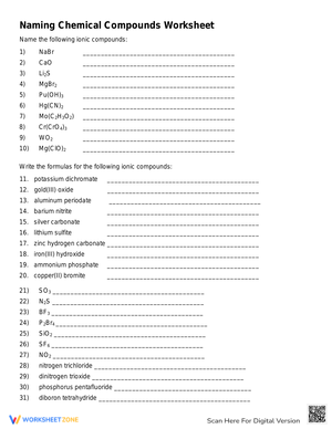 Worksheet for Naming Chemical Compounds