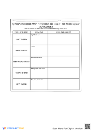 Worksheet Exploring Forms of Energy