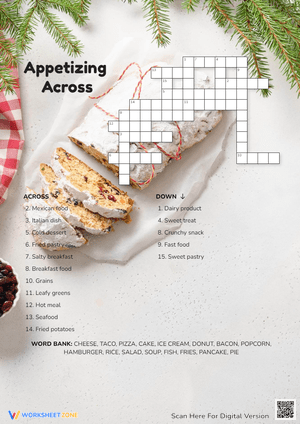 Printable Food Crossword Puzzle | Grade 3