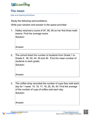 Solve the Mean Word Problem Worksheet