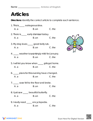 A, An, or The Worksheet