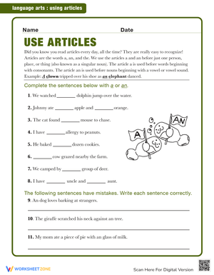 Using A or An Worksheet