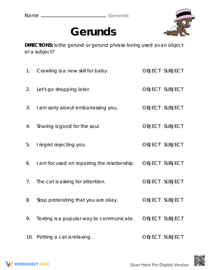 Subject or Object Worksheet