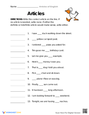 Which Articles Fit Best Worksheet