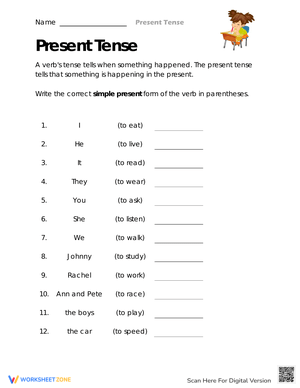 Verb in Parentheses Worksheet